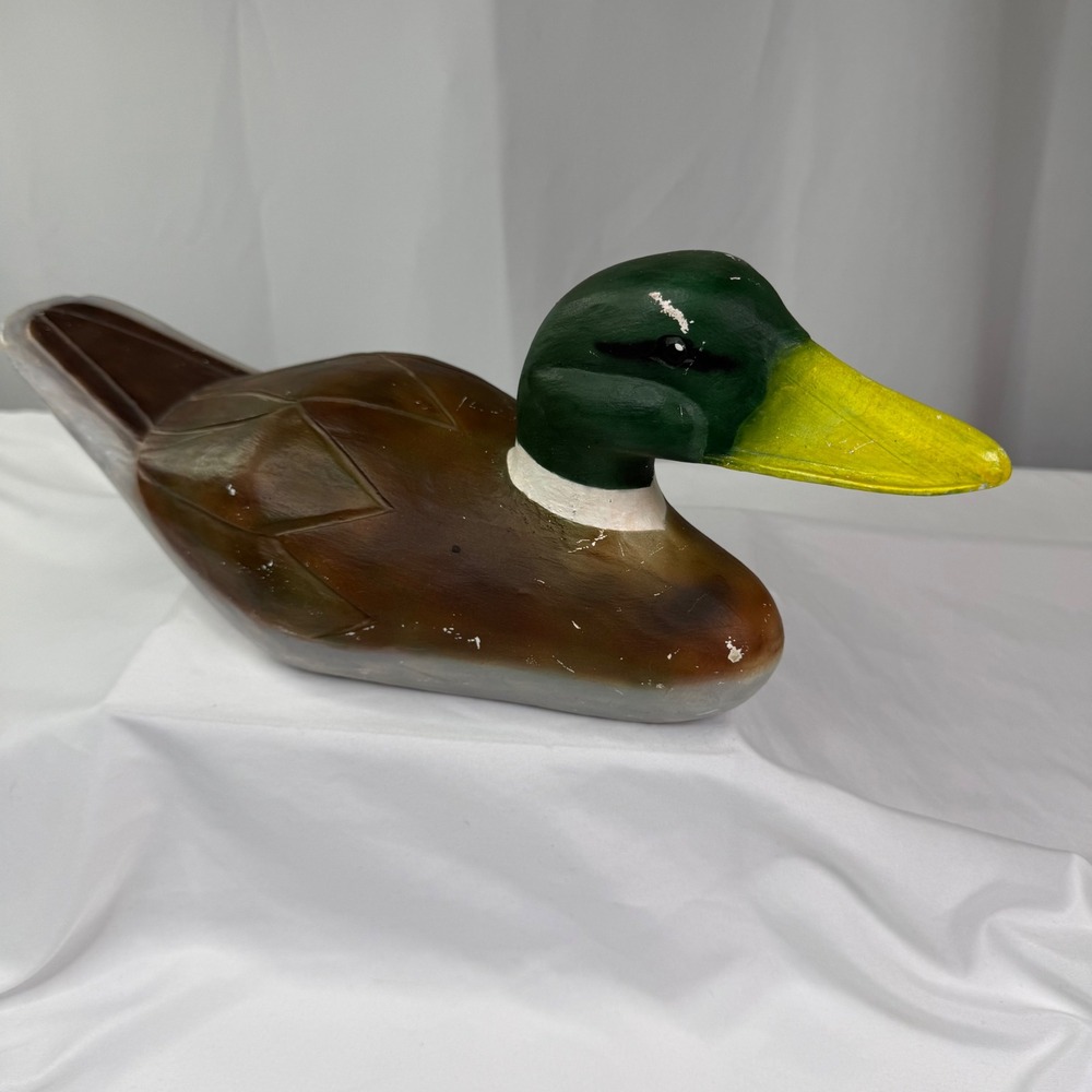 Vintage Hand Painted Mallard Duck Decoy Figurine Rustic Cabin Decor 15.5 Inch